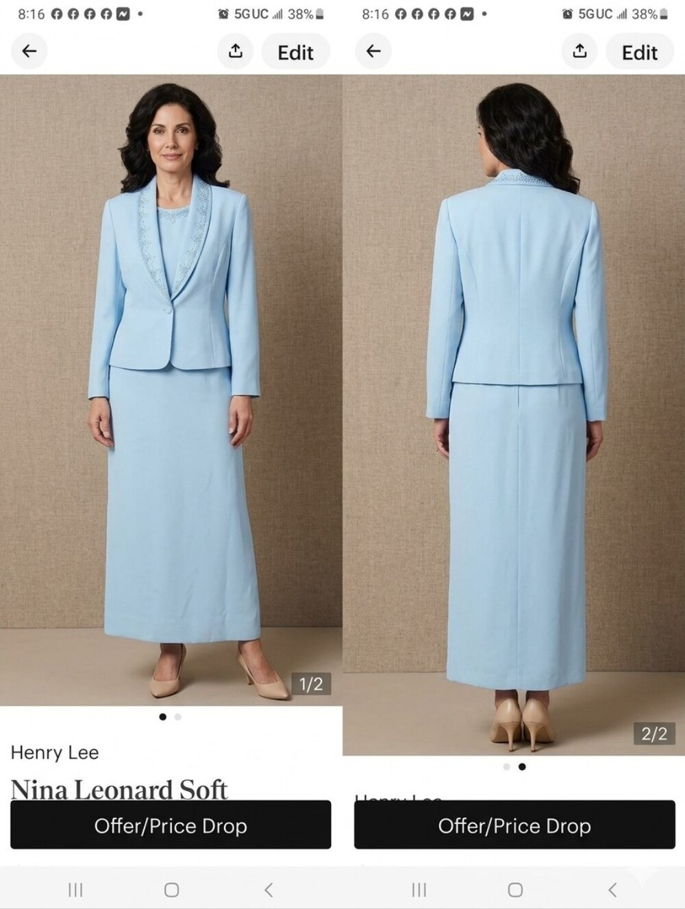 Nina Leonard Soft Blue Maxi Dress with Coordinating Jacket